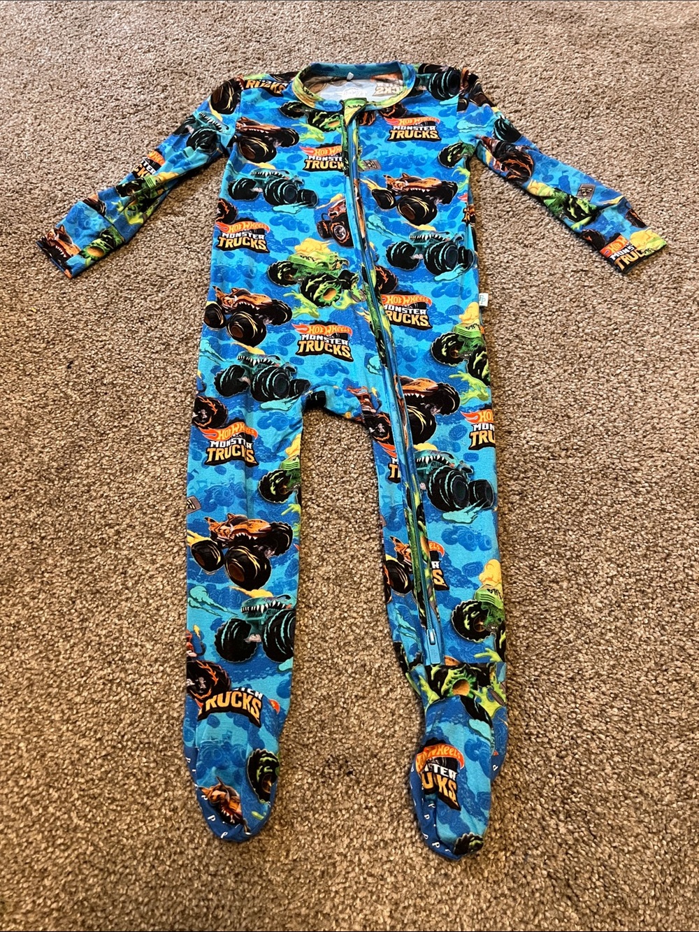 Posh Peanut Hot Wheels Monster Truck One Piece Footed Pajamas Bamboo